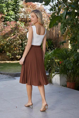 Vista 170 de GRACE KARIN - Falda plisada de gasa para mujer, con cintura alta y elástica, vuelo, corte acampanado y longitud por debajo de la rodilla
