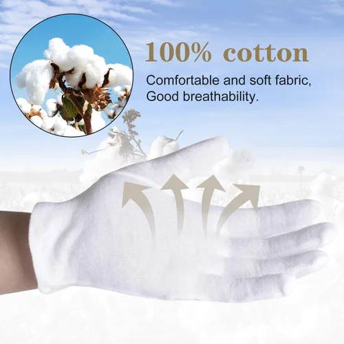 Vista 2 de Guantes 100% algodón, 3 pares de guantes de algodón blanco para mujeres, manos secas, eczema, para servir – Guantes de inspección de joyas