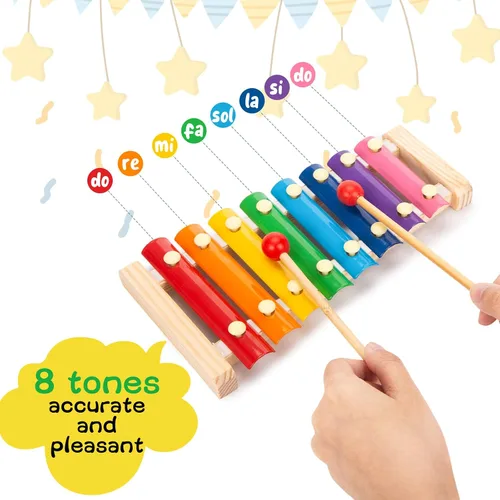 Vista 5 de MCPINKY Xilófono para niños, juguete musical xilófono con mazos seguros para niños, instrumentos musicales educativos, juguete para niños pequeños