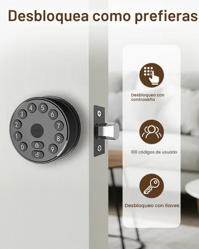 Vista 3 de Cerradura de perno electrónico de puerta, perilla de puerta sin llave con teclado, perilla de puerta digital inteligente, auto-bloqueo, 100 códigos