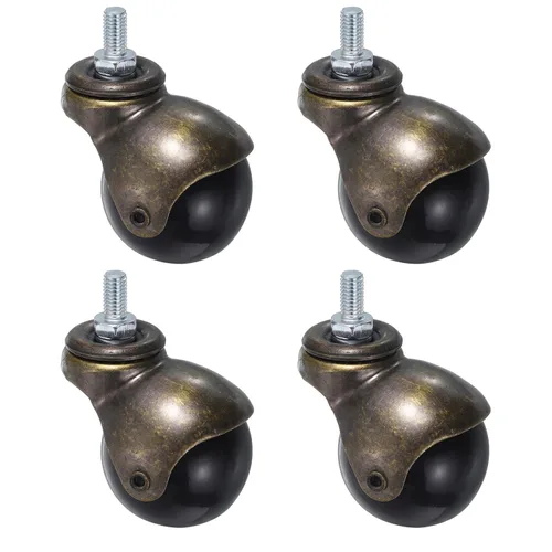 Vista 7 de uxcell - 4 ruedas de bola de 1.5 pulgadas con eje roscado, ruedas giratorias de 360 grados para muebles, tono bronce
