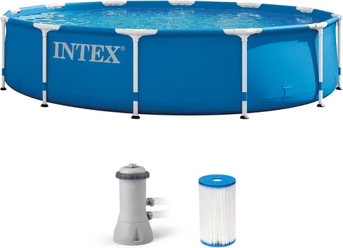 Vista 10 de INTEX 28201EH Juego de piscina sobre el suelo con marco de metal: 10 pies x 30 pulgadas - Incluye bomba de filtro de cartucho de 330 GPH