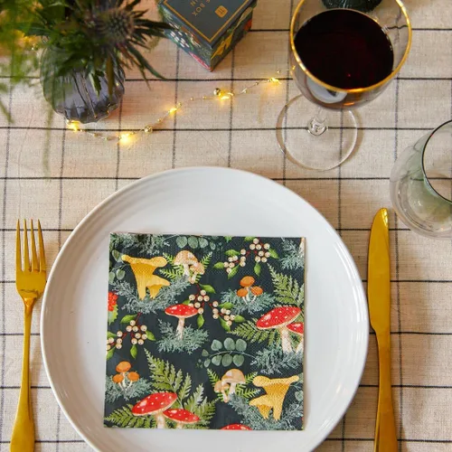 Vista 5 de Talking Tables 20 servilletas de cena de otoño para Navidad, Acción de Gracias, cenas, decoupage – Servilletas de hongos y setas del bosque