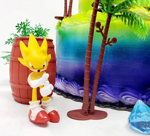 Vista 4 de SONIC and Friends - Decoración para pastel de fiesta de cumpleaños con figuras de Sonic y accesorios decorativos