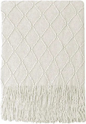 Vista 46 de Bourina Manta de punto decorativa con textura, unicolor y suave, para sofá, 50 x 60 pulgadas, almendra Knitted Throw Blanket 50x60 Inches, Soft