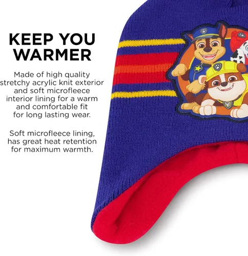 Vista 4 de Nickelodeon Paw Patrol - Gorro de invierno para niños pequeños con guantes de punto y guantes de esquí aislados, para niños de 2 a 4 años, Paw Patrol