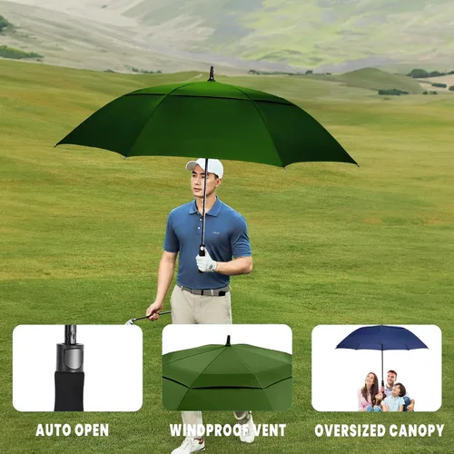 Vista 8 de Paraguas de golf extragrande de 62, 68 y 72 pulgadas, con doble dosel ventilado, resistente al viento, impermeable, de apertura automática