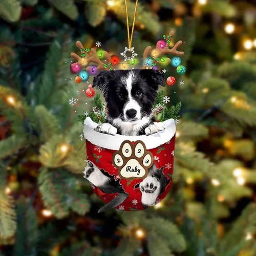 Vista 204 de Adornos personalizados de Pug cervatillo – Decoración personalizada para árbol de Navidad con patas de bolsillo de nieve