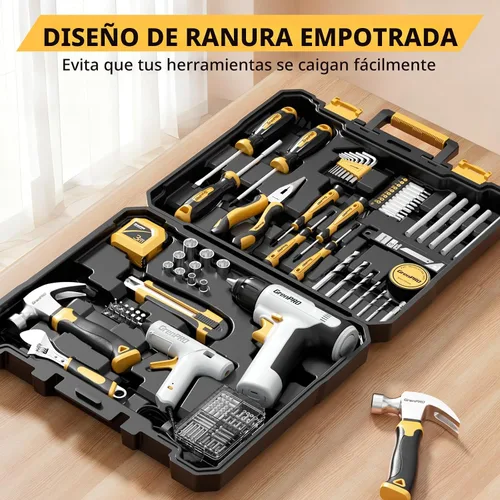 Vista 3 de GRENPRO Juego de herramientas con taladro, 188 piezas de kit de herramientas para el hogar con taladro inalámbrico, kit de herramientas manuales