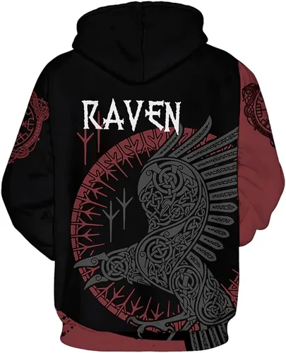 Vista 2 de ENLACHIC Sudadera con capucha Viking Totem para hombre con impresión digital 3D