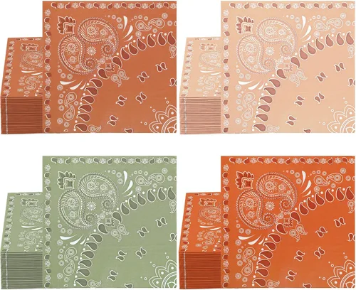 Vista 13 de Teling Servilletas tipo bandana de 2 capas desechables con estampado de cachemira a granel para fiesta temática de vaquero occidental