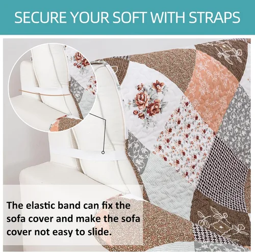 Vista 5 de Yiran - Funda de sofá floral con diseño de patchwork, funda de sofá suave de microfibra para mascotas y niños, con partículas antideslizantes