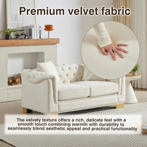 Vista 5 de Harper & Bright Designs Sofá Chesterfield de terciopelo de 62 pulgadas de dos plazas, moderno y clásico con brazo enrollado con botones y decoración