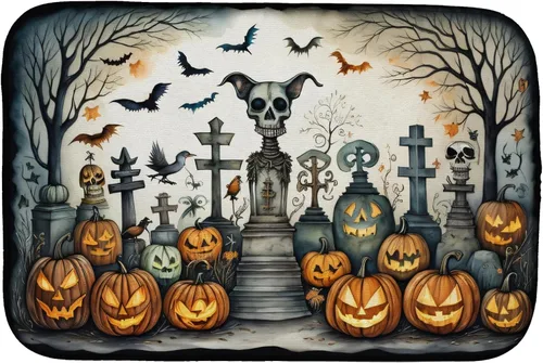 Vista 25 de Caroline's Treasures DAC2223DDM Tapete de secado de platos de Halloween espeluznante de gato negro, tapete absorbente para secado de platos