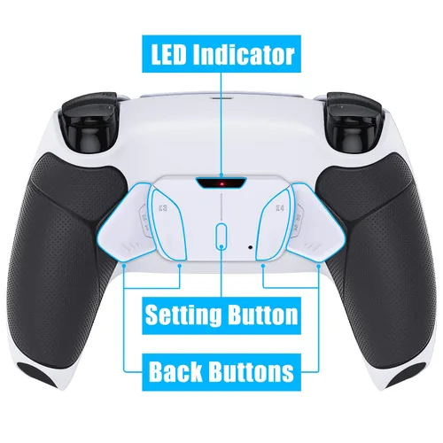 Vista 6 de eXtremeRate Black Rubberized Grip Programable RISE4 Remap Kit for PS5 Controller BDM-030 040, Upgrade Board & Redesigned White Back Shell & 4 Back