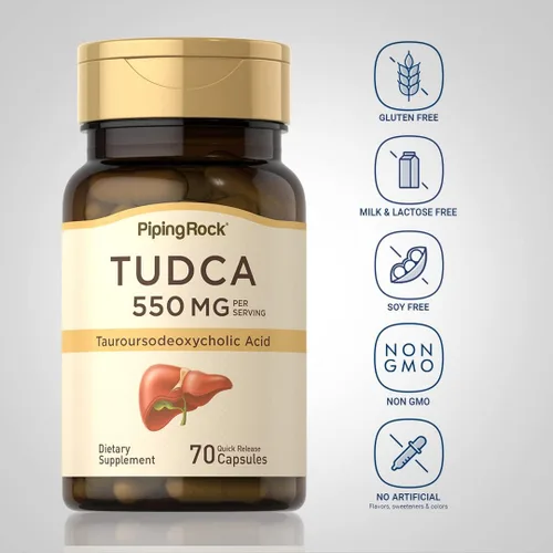 Vista 3 de Suplemento Piping Rock Tudca 550mg 70 Cápsulas Ácido taursodesoxicólico Sin OMG, sin gluten