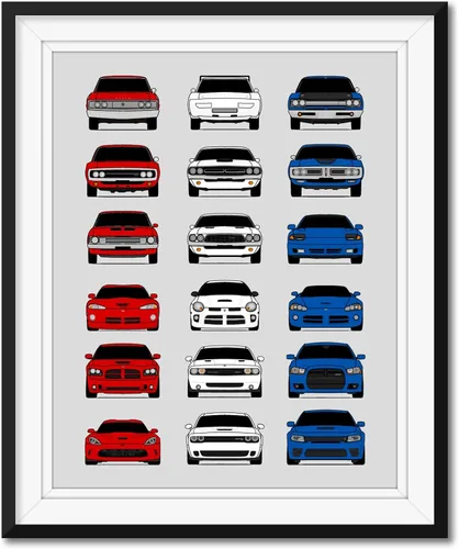 Vista 10 de Custom Car Posters Handmade Poster compatible with Dodge Evolution Print Wall Art Décor Best of Dodge Generations- Multi, 8x10 Metallic Print