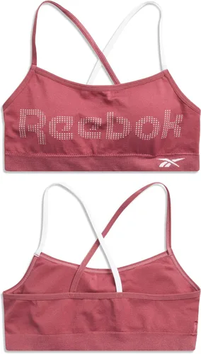 Vista 2 de Reebok Bralette para niña, sin costuras, espalda cruzada, con almohadillas extraíbles (paquete de 2)
