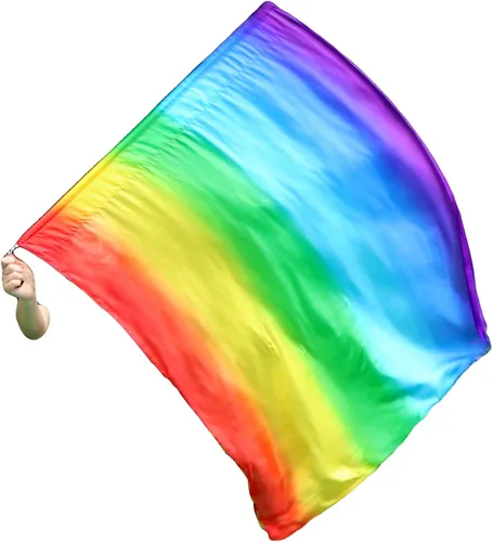 Vista 14 de Winged Sirenny Bandera de seda Poi con una varilla dura, 40 pulgadas rectangular giratoria de seda fluida para iglesia, adoración profética