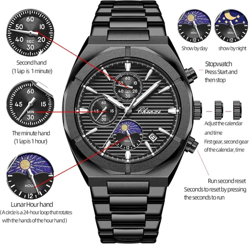 Vista 4 de FANMIS Reloj unisex de lujo de cuarzo dorado y plateado de dos tonos de acero inoxidable