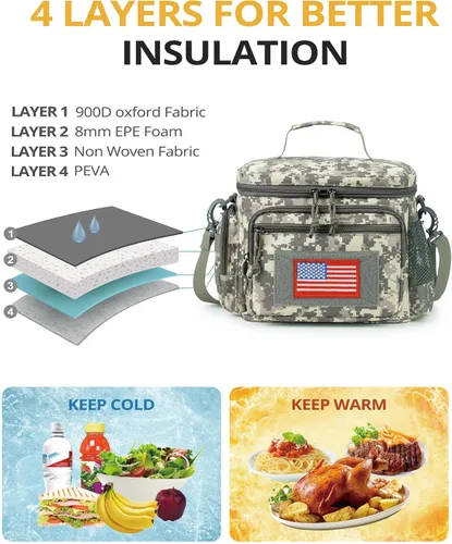 Vista 5 de ATRIPACK Lonchera táctica para hombres, bolsa de almuerzo táctica Molle con correas a prueba de fugas, aislada, para mujeres, comida para adultos