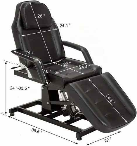 Vista 3 de BarberPub Silla de tatuaje ajustable de altura eléctrica Cama de masaje negro 0100 400 lbs cap, PVC leather, remote electric lift, manual back/leg