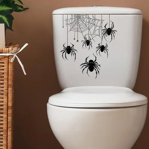 Vista 8 de Calavera de Halloween con calcomanías de arce autoadhesivas para inodoro, baño, pared, decoración del hogar, extraíble, sin residuos, 2