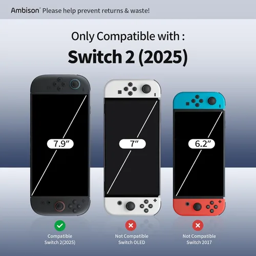Vista 6 de Ambison Paquete de 2 protectores de pantalla de vidrio con acabado mate compatibles con Nintendo Switch 2 modelo 2025 de 7.9 pulgadas
