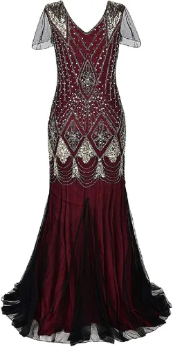 Vista 4 de Vestido Flapper del Gran Gatsby de los años 20, estilo vintage de los años 20, vestido de noche de sirena con lentejuelas, fiesta formal con guantes