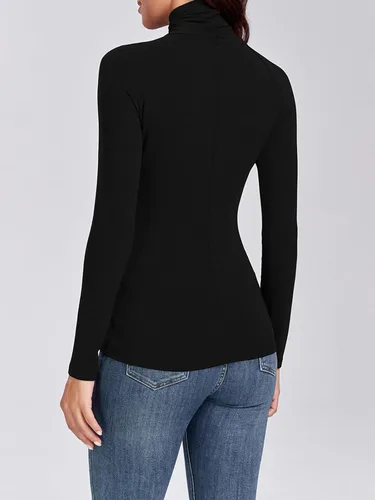 Vista 5 de Camiseta de manga larga con cuello alto para mujer, ajustada, suave, ligera, casual, activa