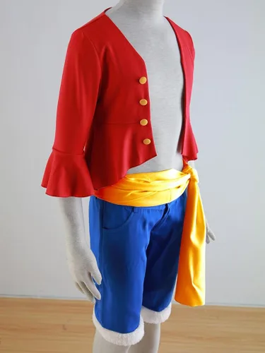 Vista 4 de Monkey D.Luffy Disfraz de cosplay incluye pantalones cortos y cinturón amarillo, 3