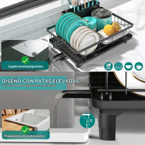 Vista 3 de MERRYBOX Escurridor de platos para encimera de cocina, estante de secado de platos grande mejorado 2025 con soporte para utensilios de 3