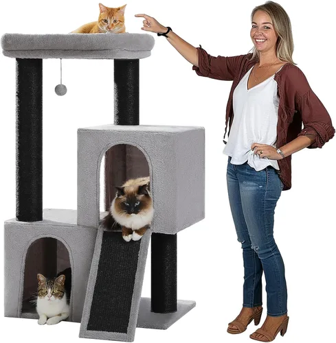 Vista 19 de MUTTROS Árbol para gatos de flores rosas de 50 pulgadas para gatos grandes y pesados, torre Maine Coon para gatos con postes rascadores extra
