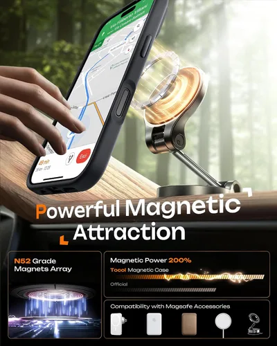 Vista 252 de TOCOL Funda para iPhone 11, compatible con Magsafe, protección completa de cámara, imanes integrados, protección contra caídas, funda translúcida