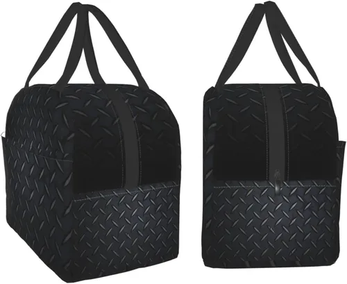 Vista 3 de Bolsa de almuerzo para mujeres y hombres, lonchera aislada de acero negro para adultos, bolsa de almuerzo reutilizable para el trabajo, picnic
