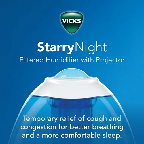 Vista 2 de Vicks Humidificador de niebla fría filtrada Starry Night, habitaciones medianas a grandes, tanque de 1 galón - Humidificador de niebla fría