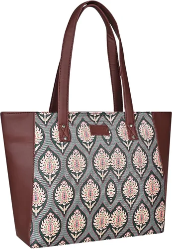 Vista 6 de Zyna - Bolso tote de cuero vegano y tela