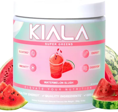 Vista 6 de Kiala Nutrition Super Greens en polvo, espirulina, polvo orgánico de superalimentos verdes que apoya la salud intestinal, deshinchazón para mujeres