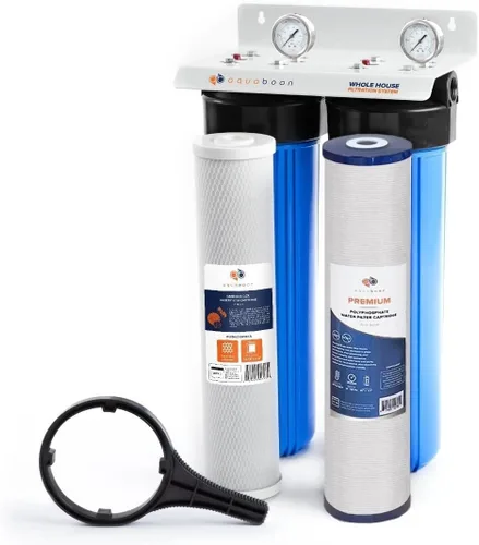 Vista 10 de Sistema de filtro de agua de 2 etapas de 20 x 4.5 pulgadas, viene con filtros de sedimentos y carbono Prefiltro, llave, calibre y liberación