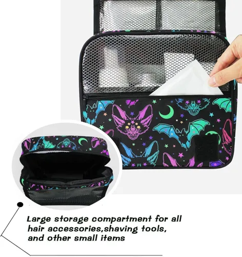 Vista 7 de MNSRUU Hanging Toiletry Bag Goth Bats Moons and Stars Travel Makeup bag for Toiletries Portable Travel Toiletry Organizer Cosmetic Bags with Hanging