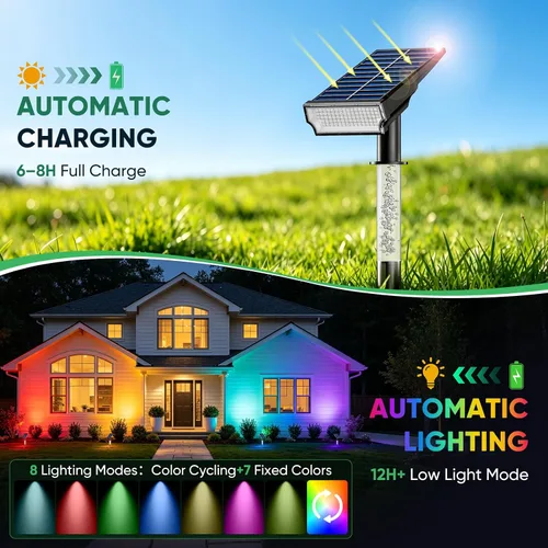 Vista 3 de Focos solares para exteriores, focos RGB para paisaje, paquete de 4