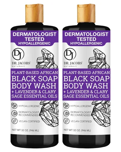 Vista 9 de Dr Jacobs Naturals Auténtico jabón líquido negro africano con aroma a lavanda y salvia, lavado facial todo en uno, lavado corporal para piel