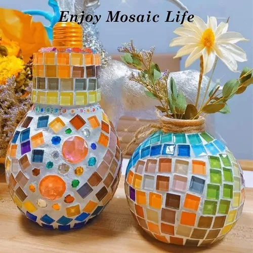 Vista 5 de Azulejos de mosaico de bricolaje para manualidades, kits de mosaico de vidrio colorido para adultos, 350 azulejos de mosaico de vidrieras a granel