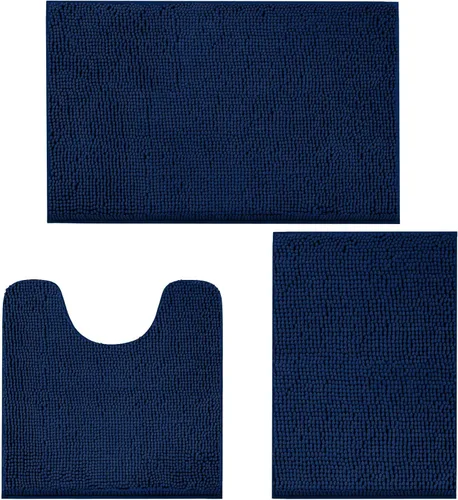 Vista 9 de LINLA Juego de 3 alfombras de baño de felpilla absorbente antideslizante, juego de alfombras de felpilla de felpa gruesa, se pueden lavar y secar