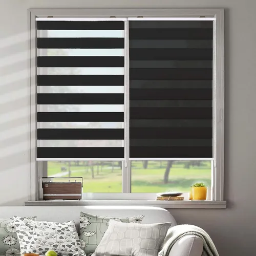 Vista 13 de Zebra - Persianas enrollables, transparentes, de doble capa con cenefa, control de luz transparente o de privacidad, persianas de día y noche