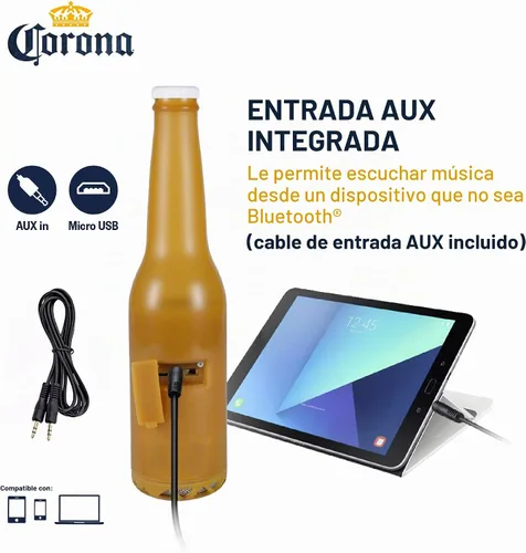 Vista 3 de Corona - Altavoz Bluetooth para botella de cerveza, rango de 30 pies, tiempo de reproducción de 3 horas