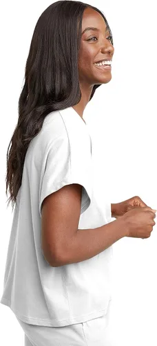 Vista 3 de Hanes Camiseta de manga corta con cuello torcido para mujer, ajuste cuadrado