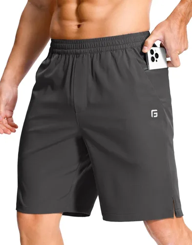 Vista 73 de GGJ Pantalones cortos deportivos ligeros para hombre con 2 bolsillos con cremallera de 7/5/9 pulgadas, pantalones cortos de tenis de secado rápido