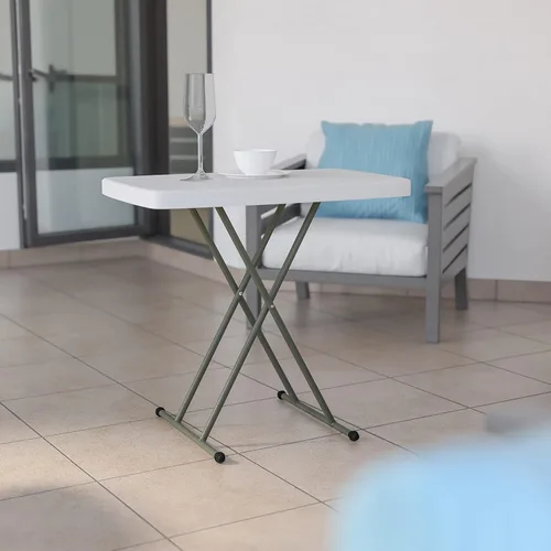 Vista 6 de EMMA + OLIVER Bandeja de TV plegable de plástico ajustable de 30 pulgadas de altura/mesa portátil en blanco granito