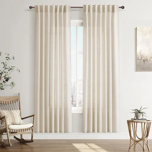 Vista 77 de Joywell - Cortinas de lino de 96 pulgadas de largo para sala de estar Natural